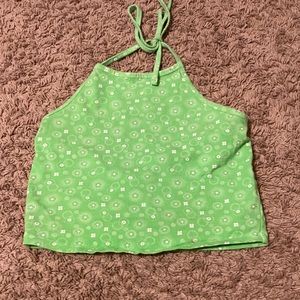 Neon green floral halter top